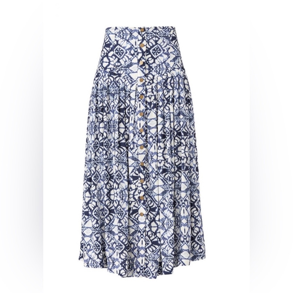 Free People Lovers Dream Batik Print Snap Front Midi Peasant Skirt - Picture 4 of 8